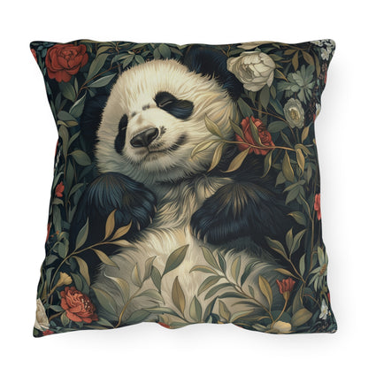 Sleeping Panda Floral Outdoor Pillow, Panda Bear Throw Pillow, Cute Animal Cushion, Botanical Accent Pillow, Nursery Decor Pillow, Panda Lover Gift
