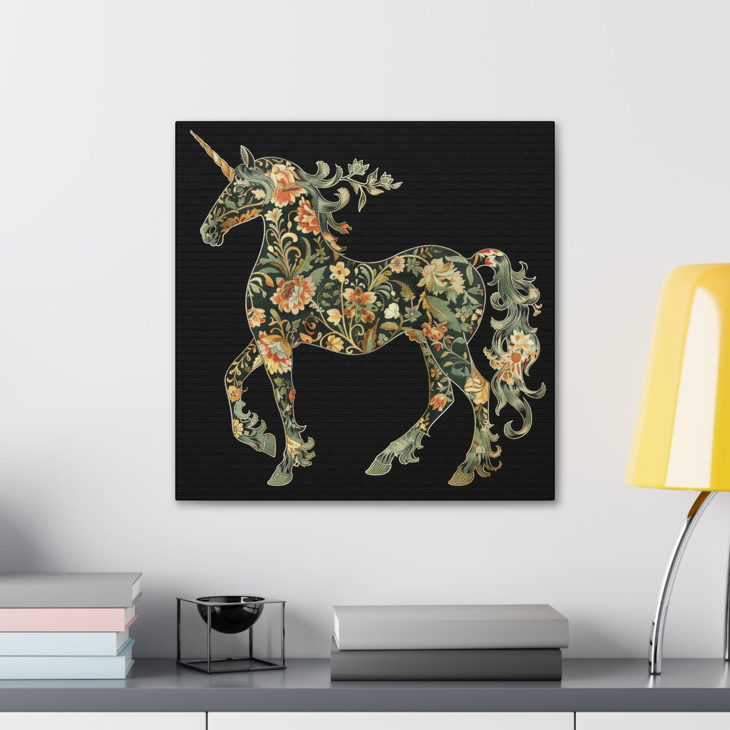 Floral Unicorn Canvas Art Print, Canvas Gallery Wraps, Nature Decor, Home Wall Decor, Boho Style, Animal Artwork