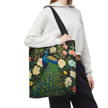 Peacock Garden Tote, Vintage Floral Bird Print, William Morris Inspired