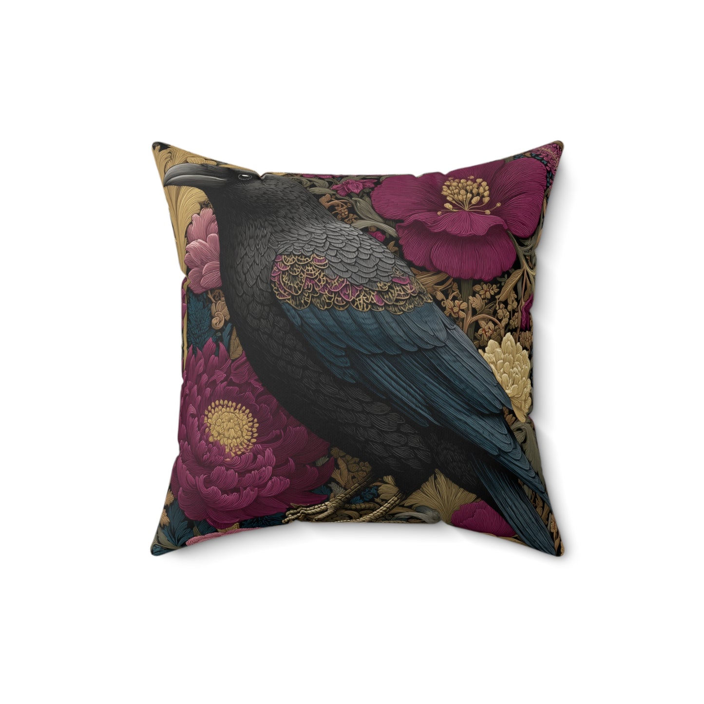Elegant Raven & Peony Floral Pillow, Gothic Dark Academia Throw Pillow, Bohemian Raven Pillow, Gothic Home Decor, Gift for Bird Lovers