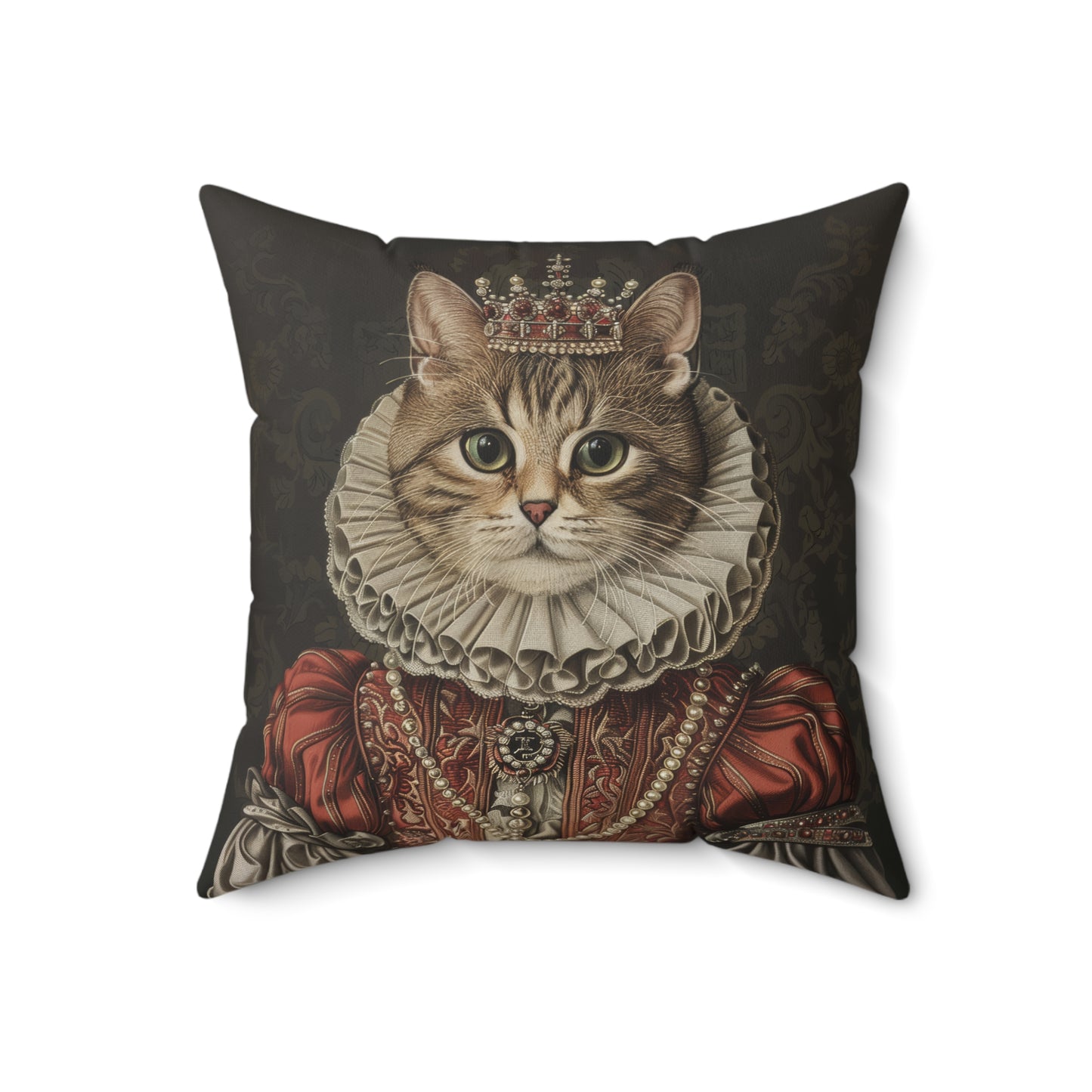 Rococo Royal Cat Square Pillow, Fun Home Decor, Cat Lover Gift, Unique Cushion, Pet Themed Gift, Cozy Living Room Accent