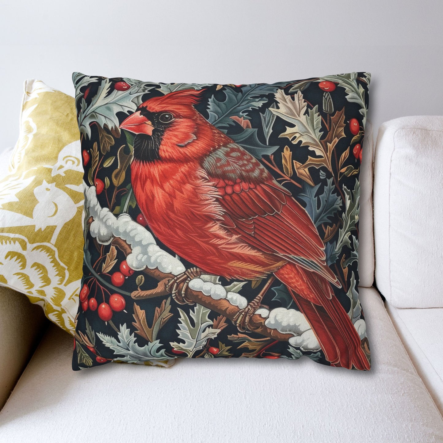 Red Cardinal Among Winter Florals Decorative Pillowcase
