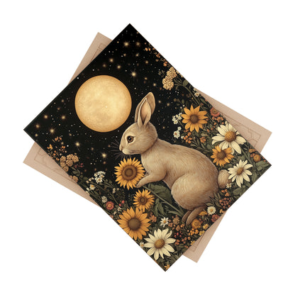 Moonlit Rabbit & Sunflower Ceramic Tile | Celestial Night Bunny Art 6x8 Glossy Decor