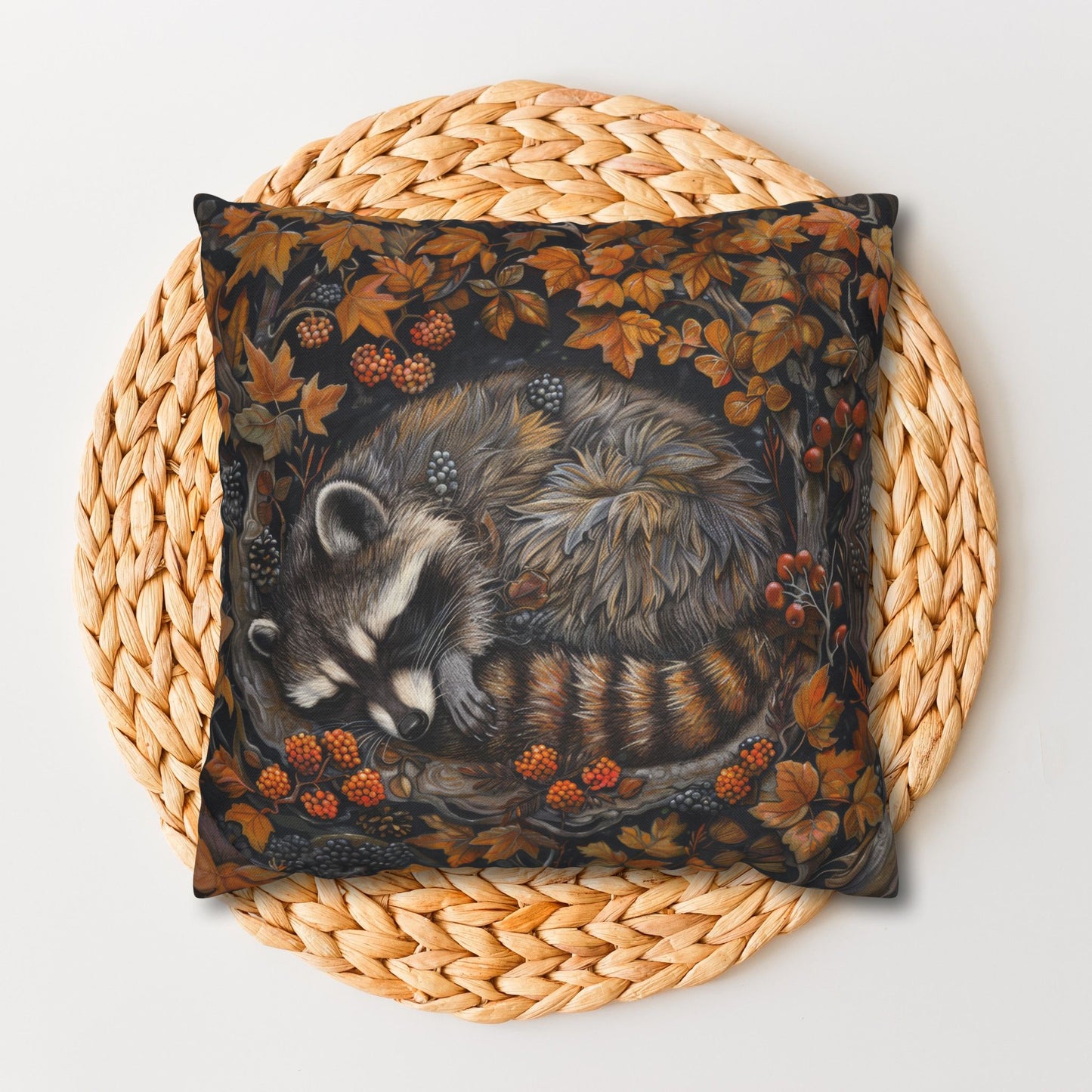 Woodland Sleeping Raccoon Pillowcase: William Morris Fall Decor