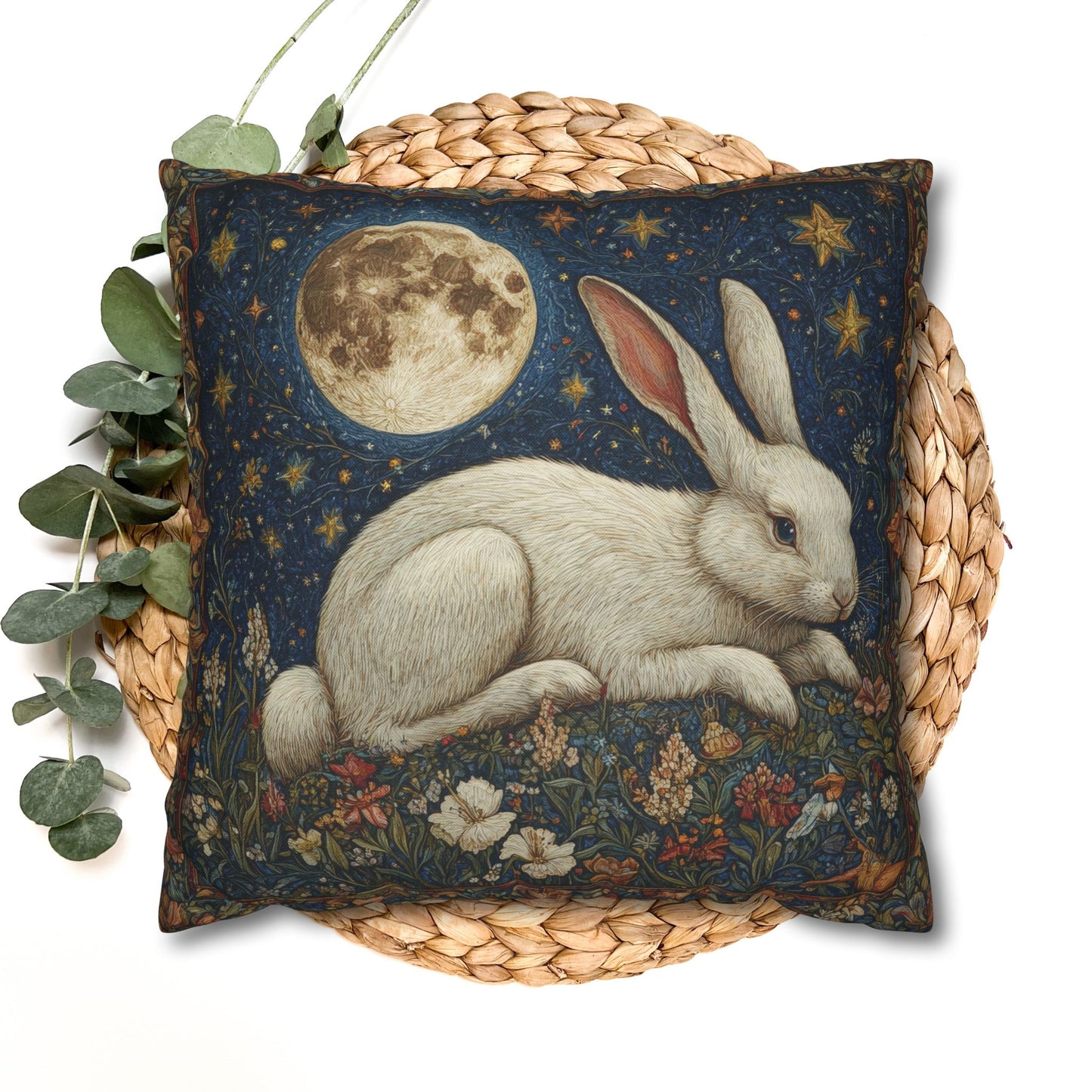 Victorian Whimsy Full Moon Rabbit Decorative Pillowcase