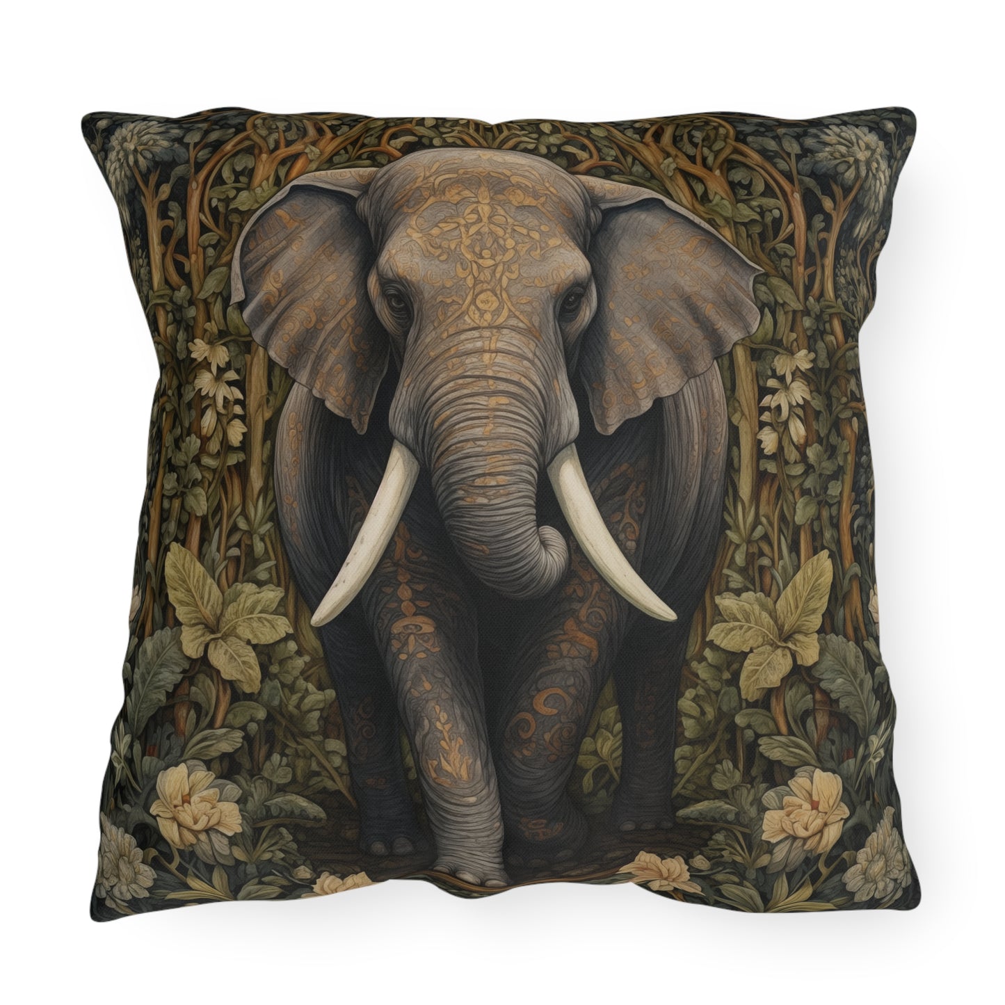 Elephant Outdoor Pillow, Safari Animal Throw Pillow, Jungle Botanical Cushion, Wildlife Decor, Rustic Nature Accent Pillow, Boho Safari Gift, Elephant Lover Pillow