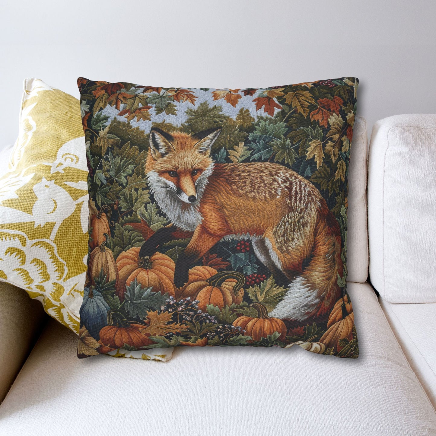 Woodland Fox Jumping Pumpkins Patch Decorative Pillowcase
