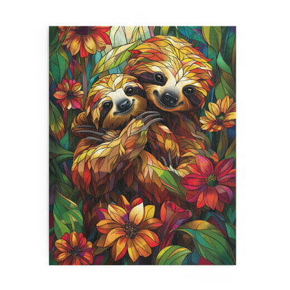 Faux Stained Glass Cuddling Sloth Puzzle Box (120, 252, 500-Piece) Family Jigsaw Puzzle, Puzzle Box Gift