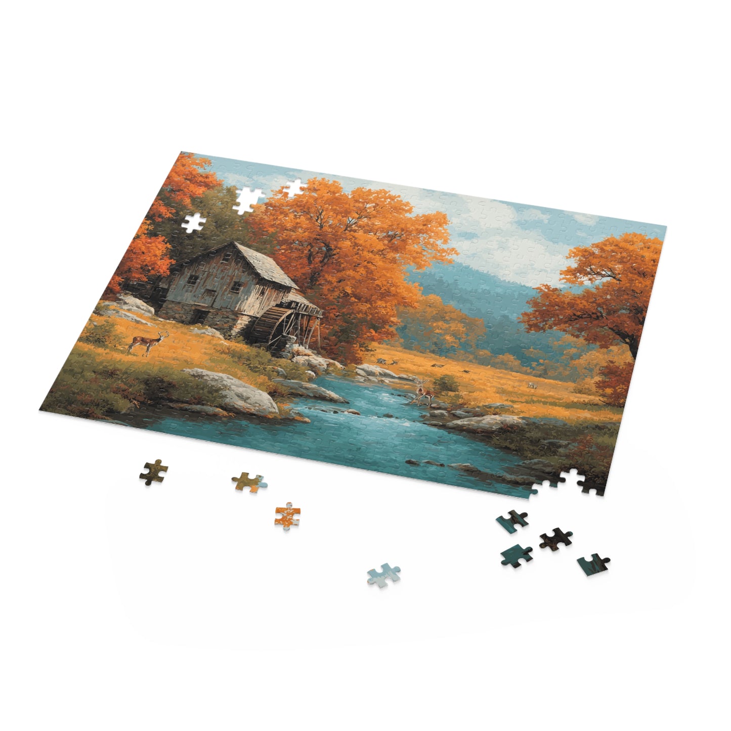 Nature Scene Puzzle, Autumn Cabin Artwork, Family Game Night, Cozy Home Decor, Gift for Nature Lovers, (120, 252, 500, 1000-Piece)