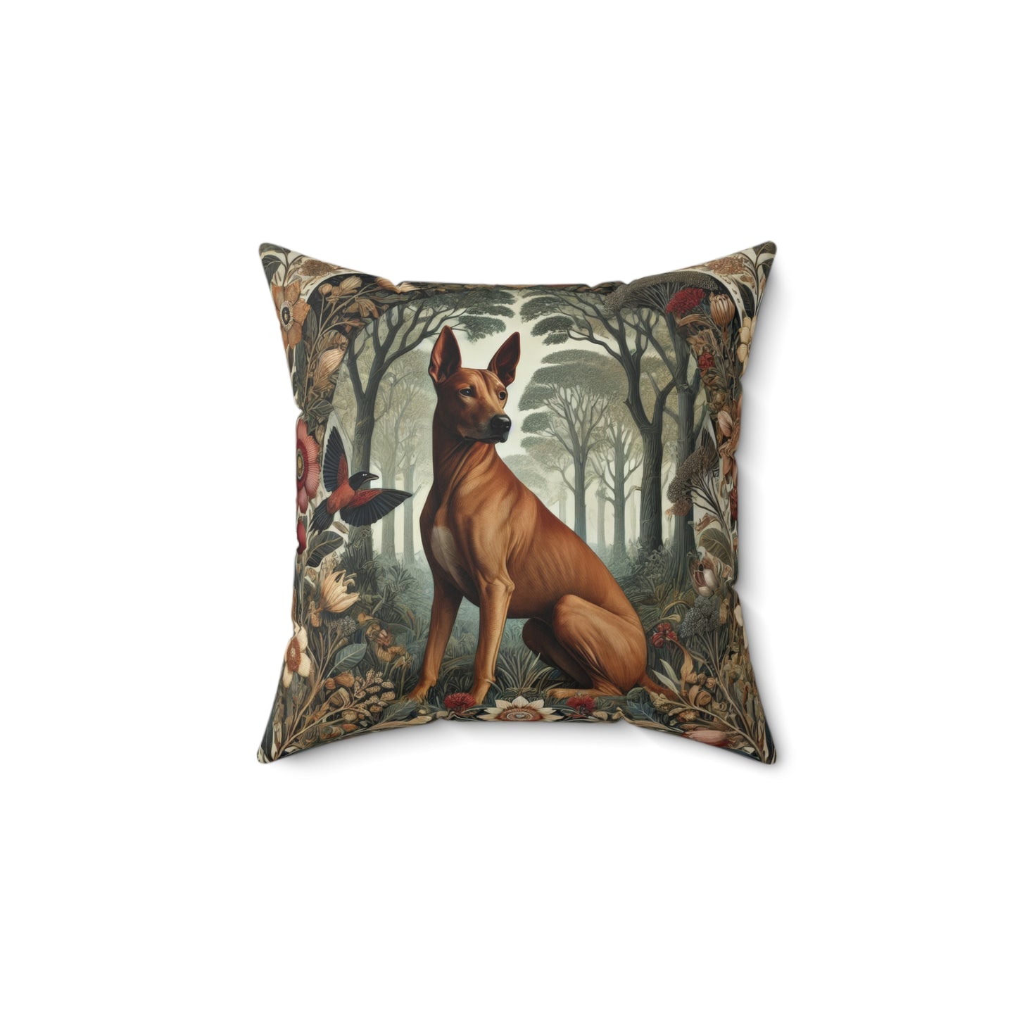Brown Thai Ridgeback Dog Ornate Botanical Themed Forest William Morris Inspired Decorative Pillow