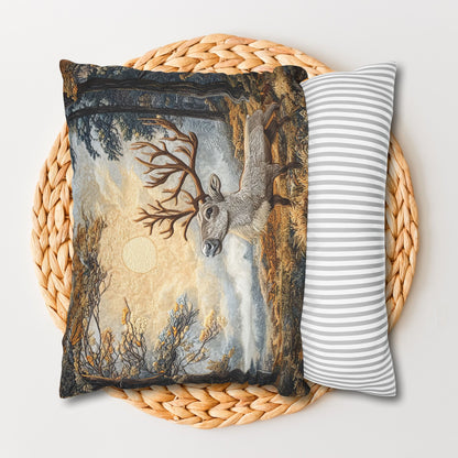 Mountain Reindeer Decorative Fall Square Pillow, Spun Polyester Home Decor, William Morris Inspired