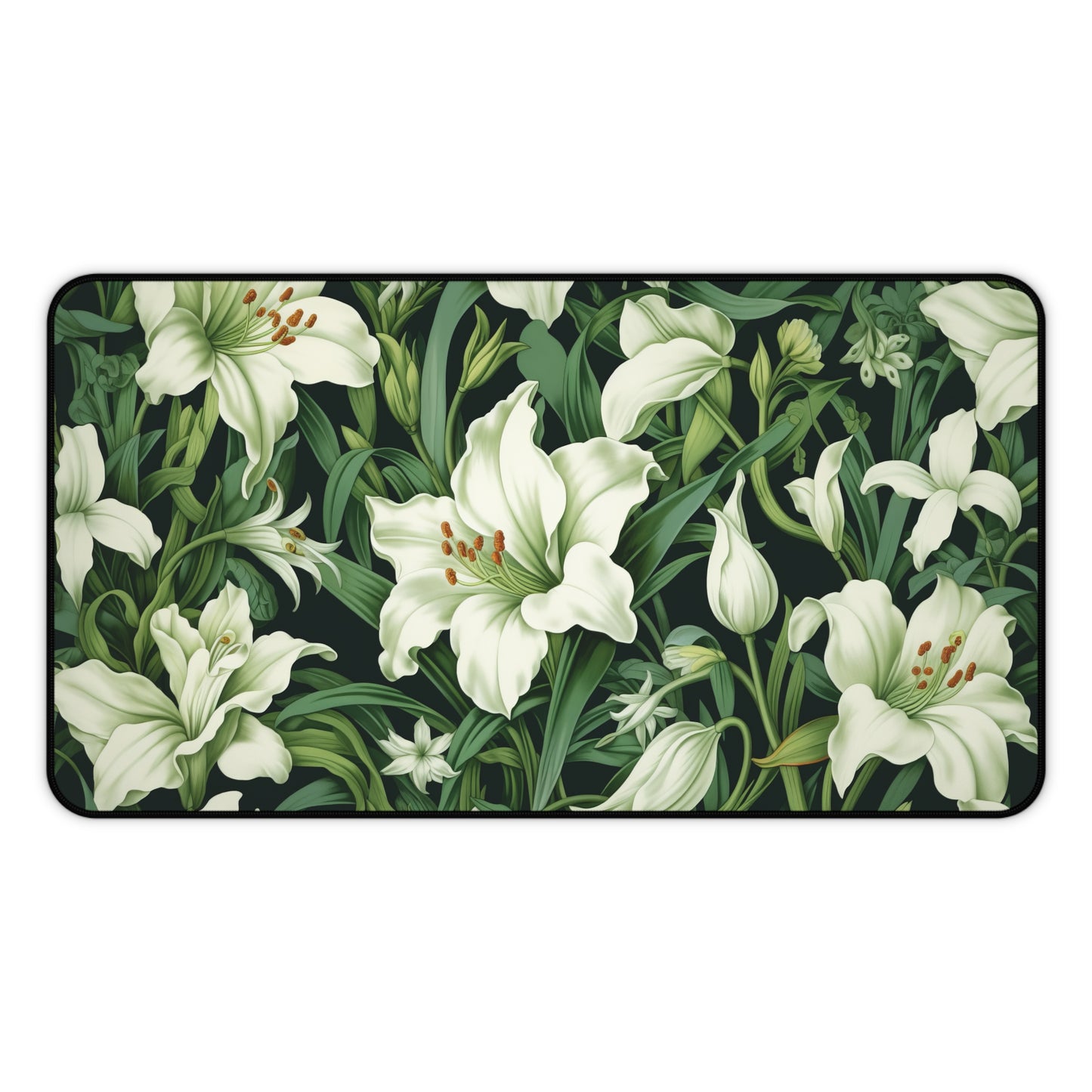 William Morris Inspired White Lily Desk Mat 2 Sizes | Green Home Decor Gift Desk Mats