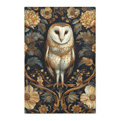 Forest Barn Owl William Morris Inspired Home Decor, Owl Rectangle Area Rug, Owl Living Room Fall Season Carpet Decor