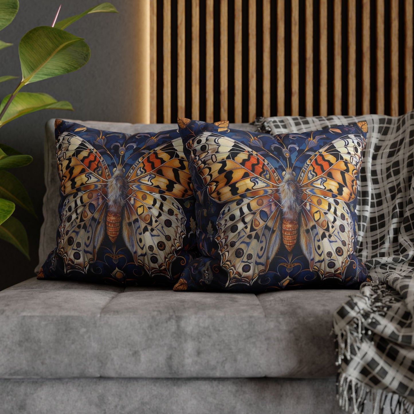 William Morris Inspired Blue Ornate Butterfly Decorative Pillowcase