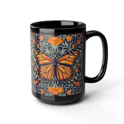 William Morris Inspired Monarch Butterfly Coffee Mug 11oz, 15 oz