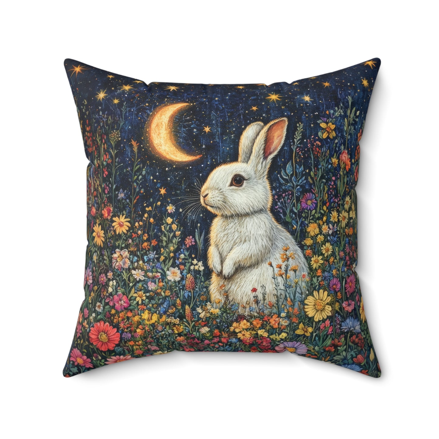 Rabbit Moon Wildflowers William Morris Inspired Pillow, Living Room Decor, Bunny Cushion Cover, Accent Pillow Bunny