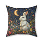 Rabbit Moon Wildflowers William Morris Inspired Pillow, Living Room Decor, Bunny Cushion Cover, Accent Pillow Bunny
