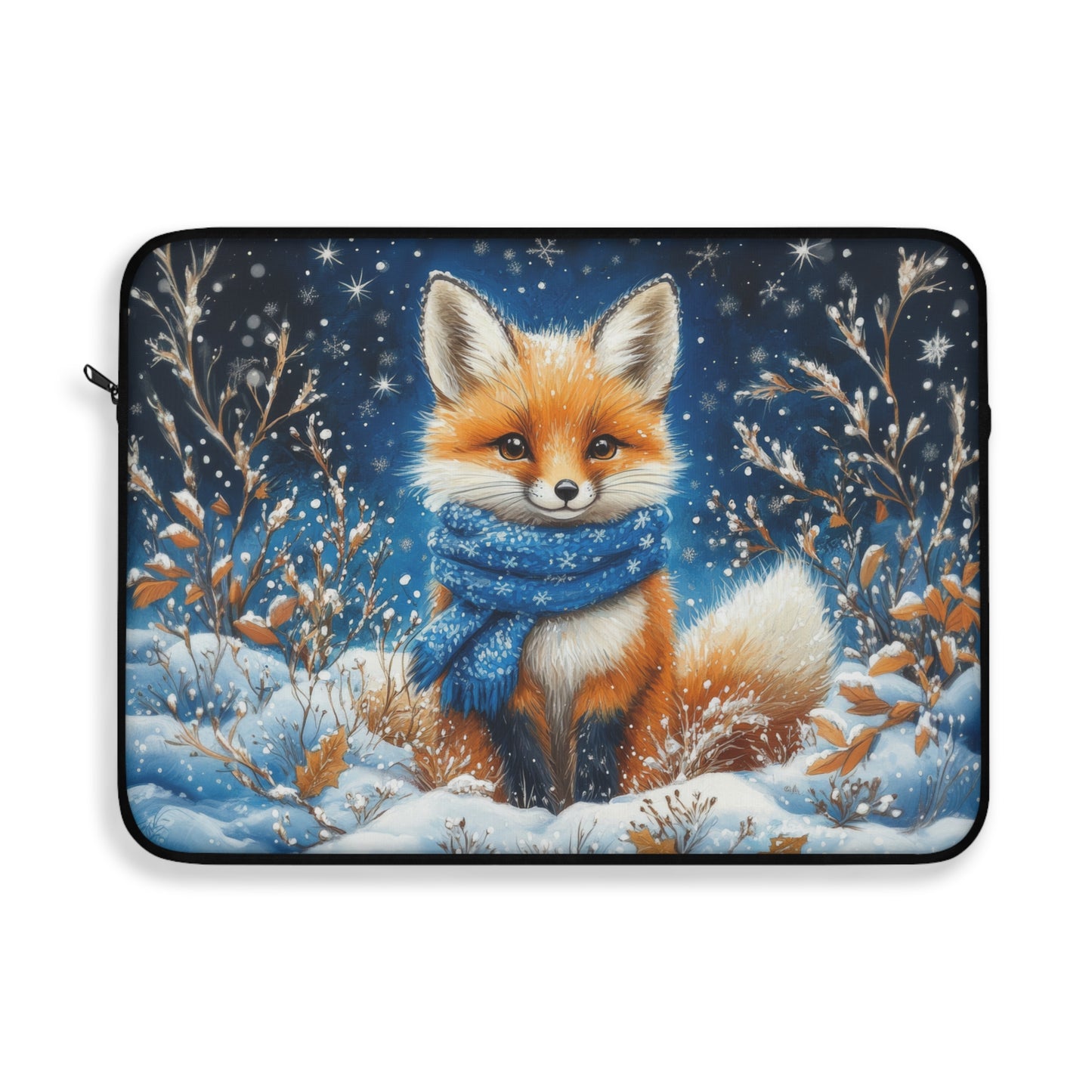 Winter Fox Laptop Sleeve, Cozy Woodland Snow Art Case, Cute Red Fox in Scarf Winter Laptop Cover (12”, 13”, 15”)