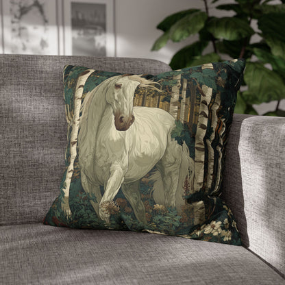 White Horse Forest Pillowcase, Decorative Square Throw Pillow Cover