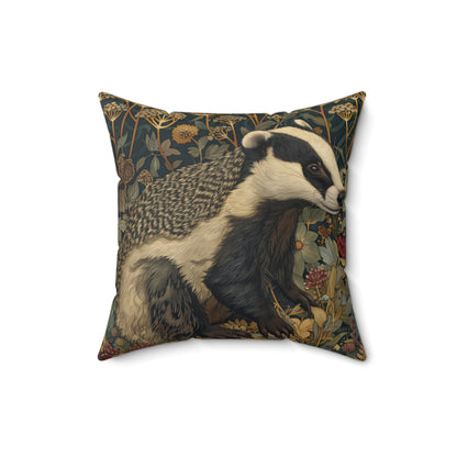Vintage Badger Botanical Pillow, William Morris Inspired Woodland Animal Cushion