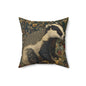 Vintage Badger Botanical Pillow, William Morris Inspired Woodland Animal Cushion