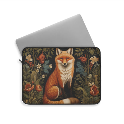 Fox Laptop Sleeve, William Morris Inspired Woodland Floral Art Case, Vintage Botanical Animal Laptop Cover