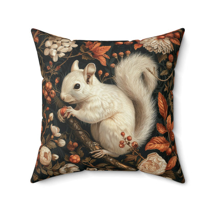 William Inspired Woodland White Squirrel Fall Autumn Forest Decorative Squrae Pillow