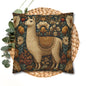 Golden Alpaca Floral Pillowcase, William Morris Style Botanical Animal Cushion Home Décor
