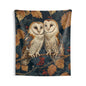 Tapestry of Couple Barn Owl | William Morris Medieval Style Wall Art | Cottagecore Hanging and Home Decor