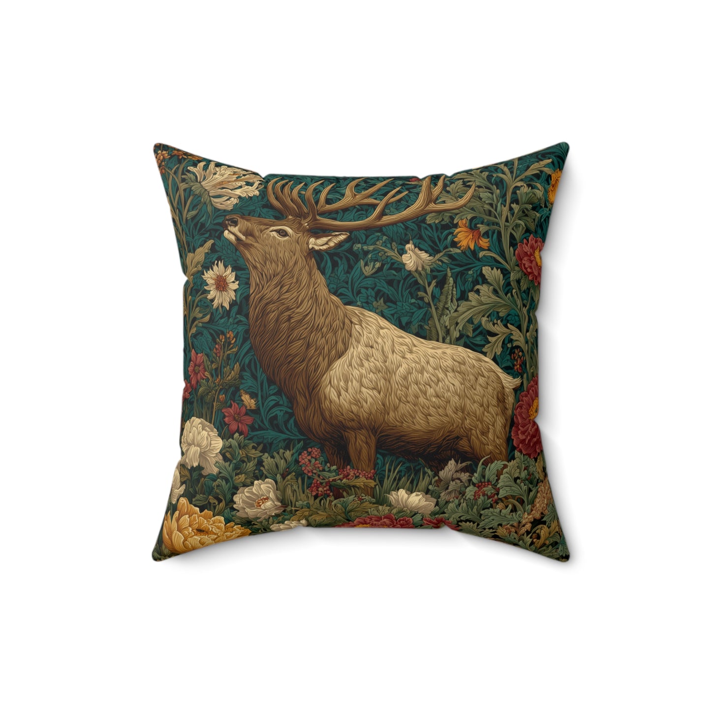 Majestic Elk Floral Pillow, William Morris Inspired Woodland Elf Decorative Pillow