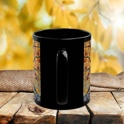 Autumn Apple Tree Art Mug | Black Ceramic Coffee Cup