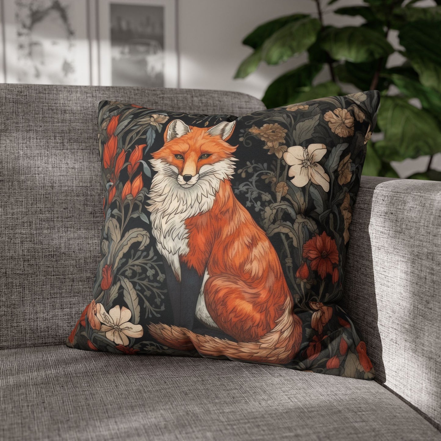 William Morris Inspired Botanical Woodland Fox Decorative Pillowcase