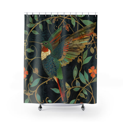 William Morris Inspired Art Deco Hummingbird Bathroom Decor Nature Pattern Shower Curtain