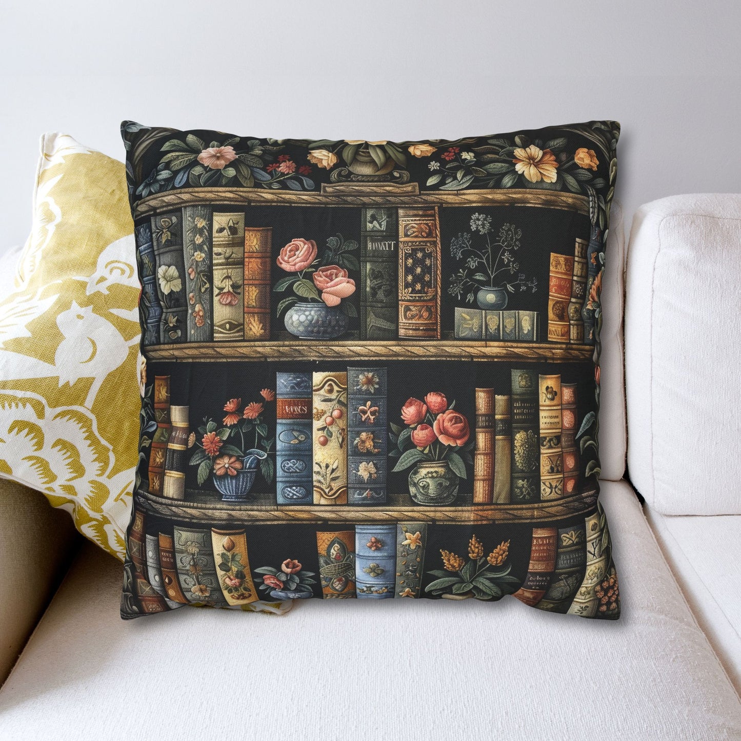 Whimsical Bookshelf Botanicals William Morris Style Pillowcase