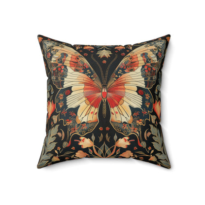Enchanting Butterfly in the Style of William Morris, Woodland Blossoms Floral Botanical Pillow