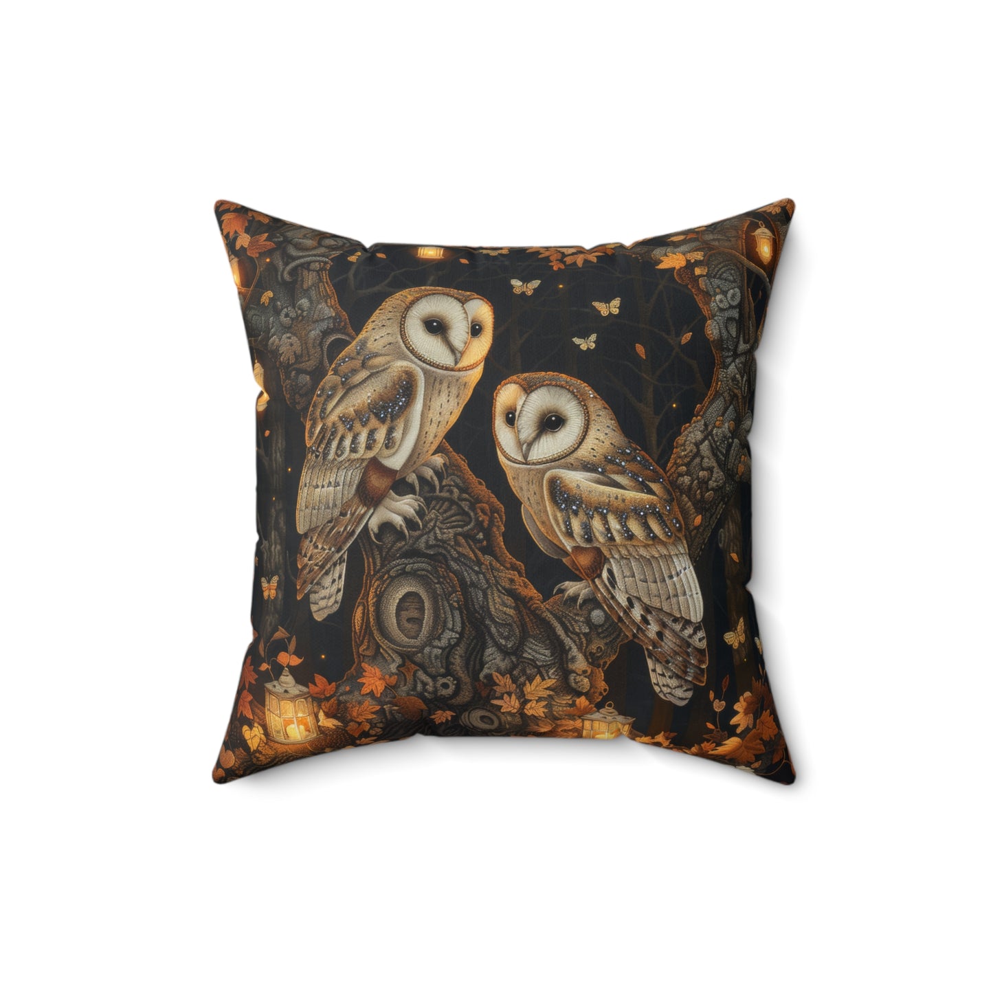 Enchanted Forest Owl Pillow, Decorative Fall Square Pillow, Home Accent, William Morris Inspired