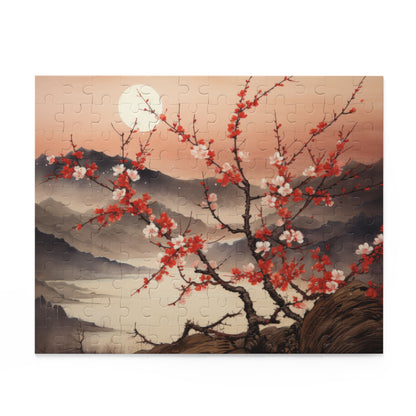 Japanese plum blossoms in moonlight, vintage ink (120, 252, 500-Piece) Adult Jigsaw Puzzle, Gift Him Her