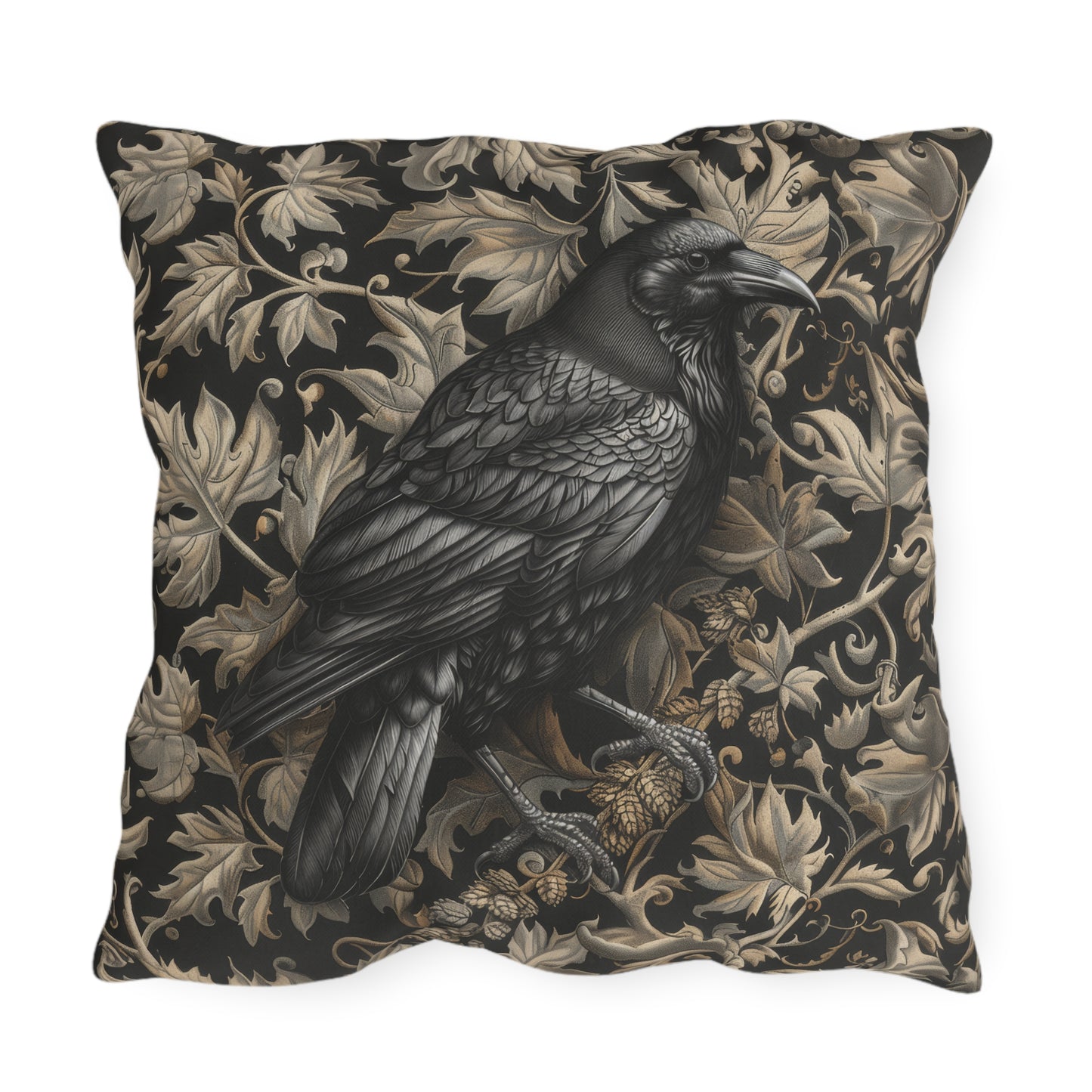 Gothic Raven Outdoor Pillow — Victorian Baroque Bird Cushion, Dark Academia Decor