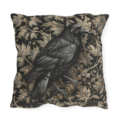 Gothic Raven Outdoor Pillow — Victorian Baroque Bird Cushion, Dark Academia Decor