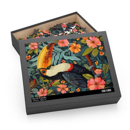 William Morris Inspired Tropical Toucan Puzzle Box (120, 252, 500-Piece) Family Jigsaw Puzzle, Puzzle Box Gift