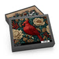 Red Cardinal Floral Puzzle, William Morris Inspired Botanical Jigsaw for Family