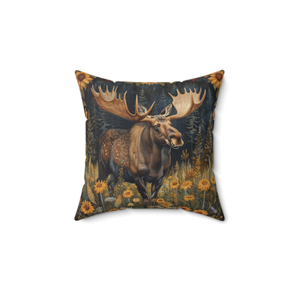 William Morris Inspired Rustic Moose Sunflower Pillow, Nature Lover Gift, Cabin Decor, Wildlife Home Accent, Cozy Living Room