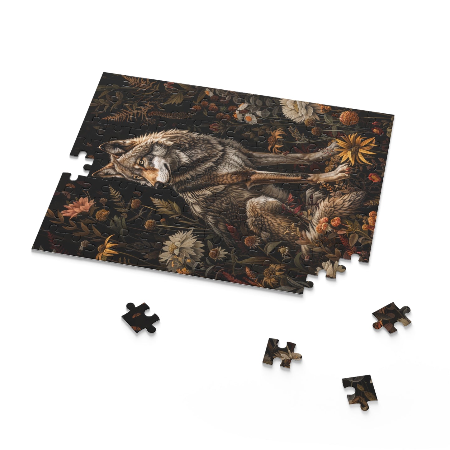 William Morris Inspired Forest Wolf Puzzle Box (120, 252, 500-Piece) Family Jigsaw Puzzle, Puzzle Box Gift