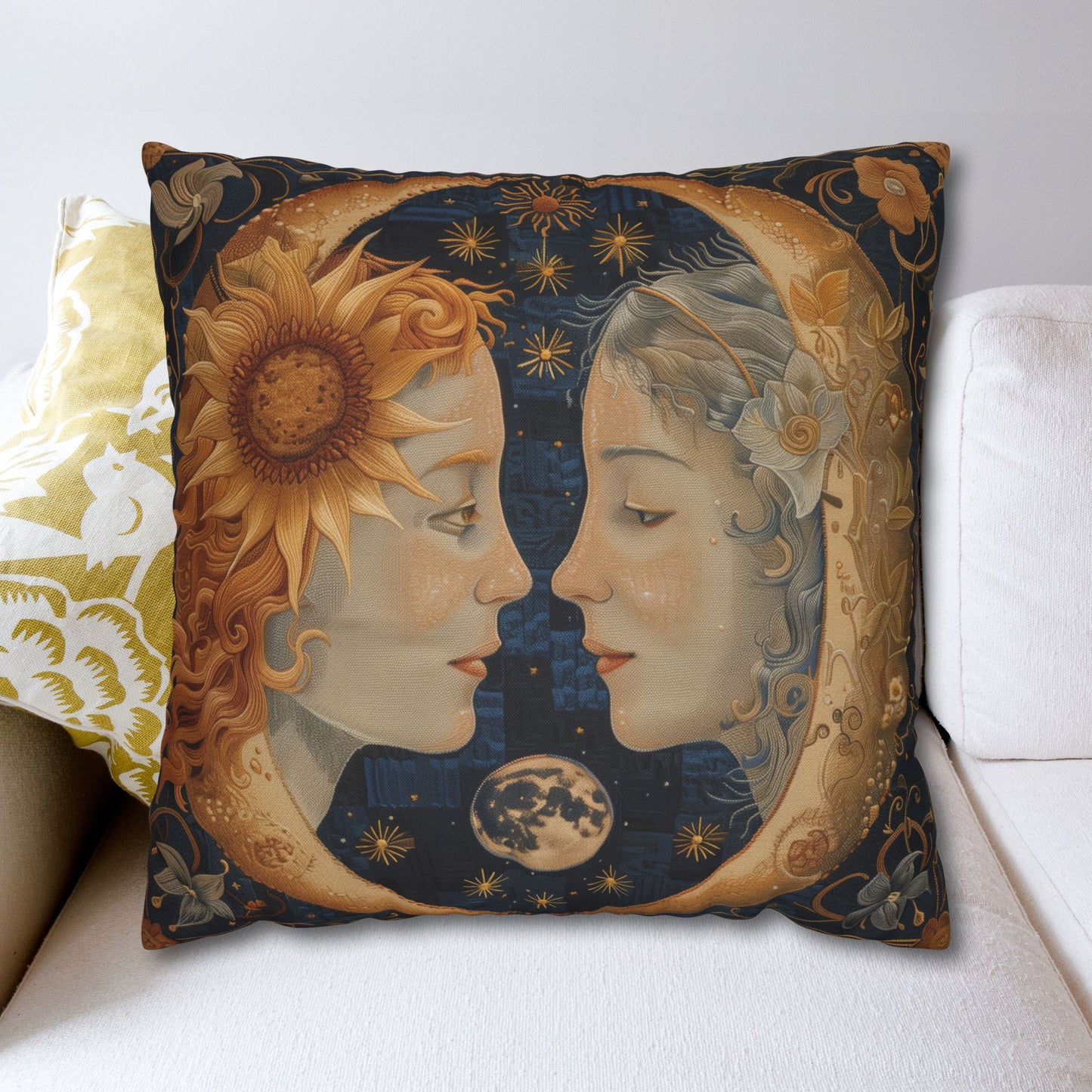 Celestial Embrace Pillow case| Moon & Sun Decor, Astrology Home Accent, Cozy Gift for Astrology Lovers, Living Room Cushion, Boho Pillow