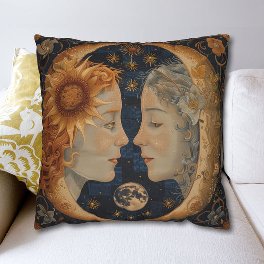 Celestial Embrace Pillow case| Moon & Sun Decor, Astrology Home Accent, Cozy Gift for Astrology Lovers, Living Room Cushion, Boho Pillow