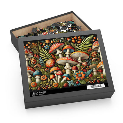 Whimsical Wild Mushroom Puzzle for Nature Enthusiasts (120, 252, 500, 1000-Piece) Charming Floral and Mushroom Design, Adult Puzzle Gift