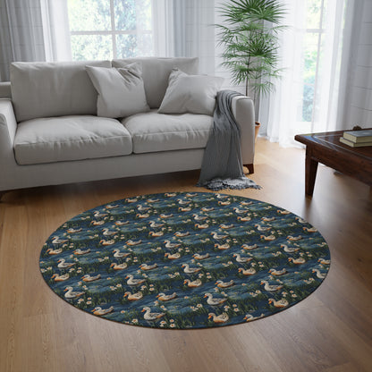 Woodland Ducks Embroidery Pattern Round Area Rug