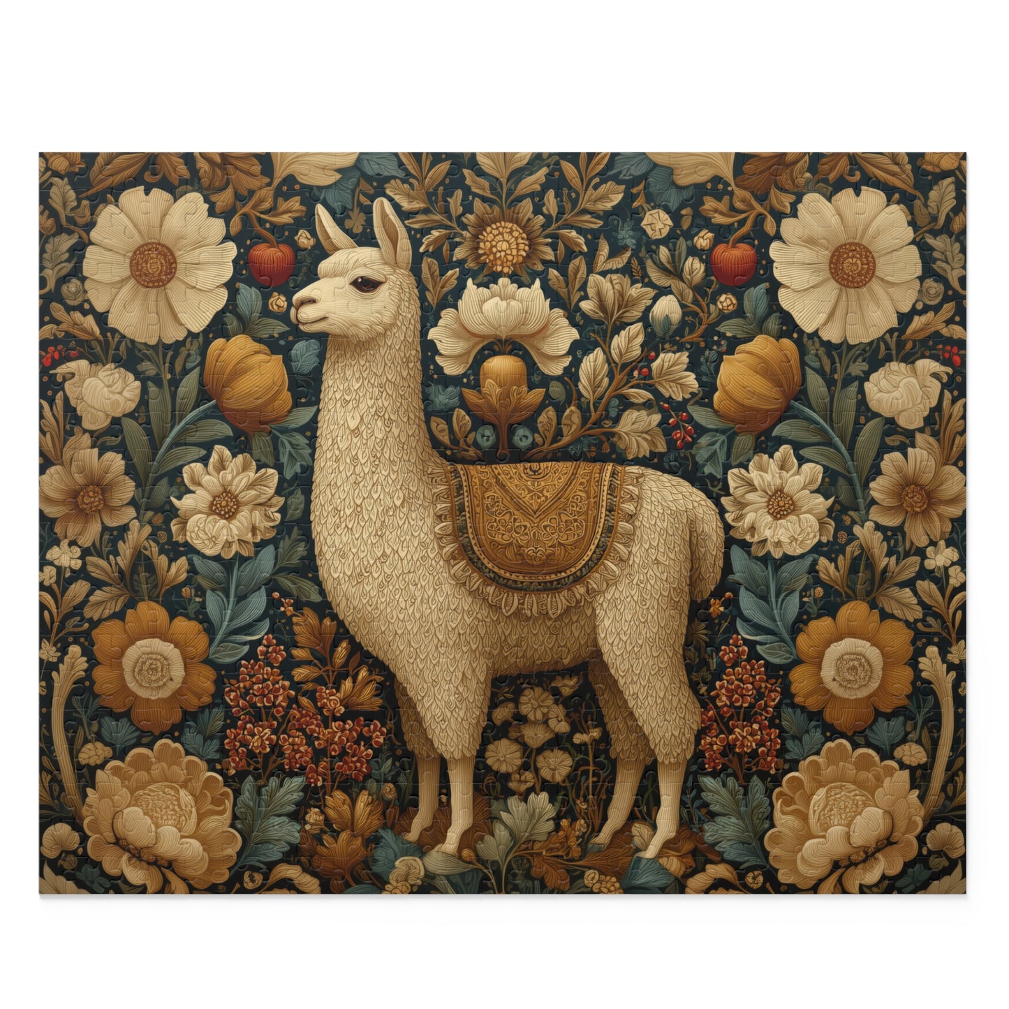 Golden Llama Floral Puzzle, William Morris Style Botanical Jigsaw for Family