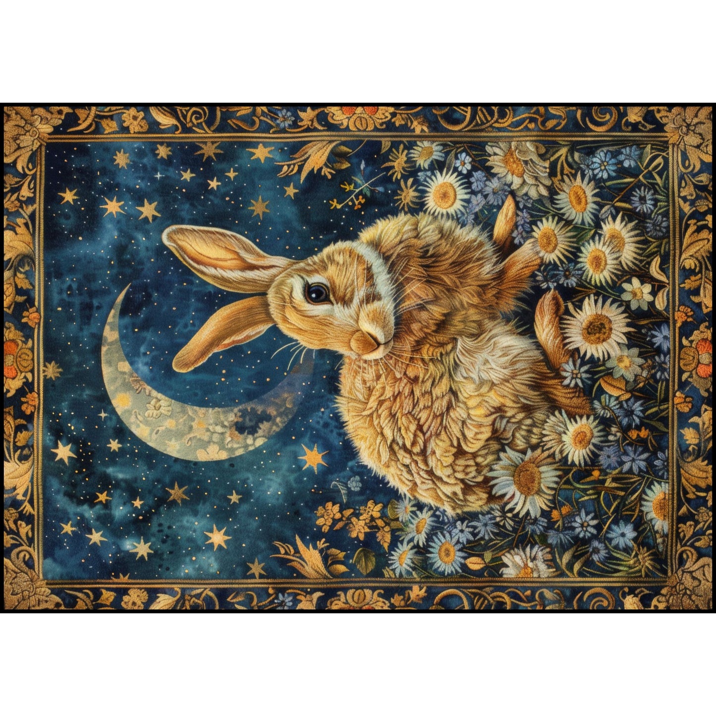 William Morris Inspired The rabbit The Moon And Stars Whimsical Night Woven Cotton Blankets