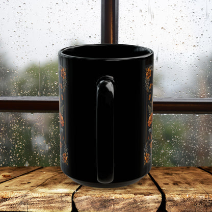 William Morris Inspired Floral Mama Bear Black Coffee Mug 11oz, 15 oz